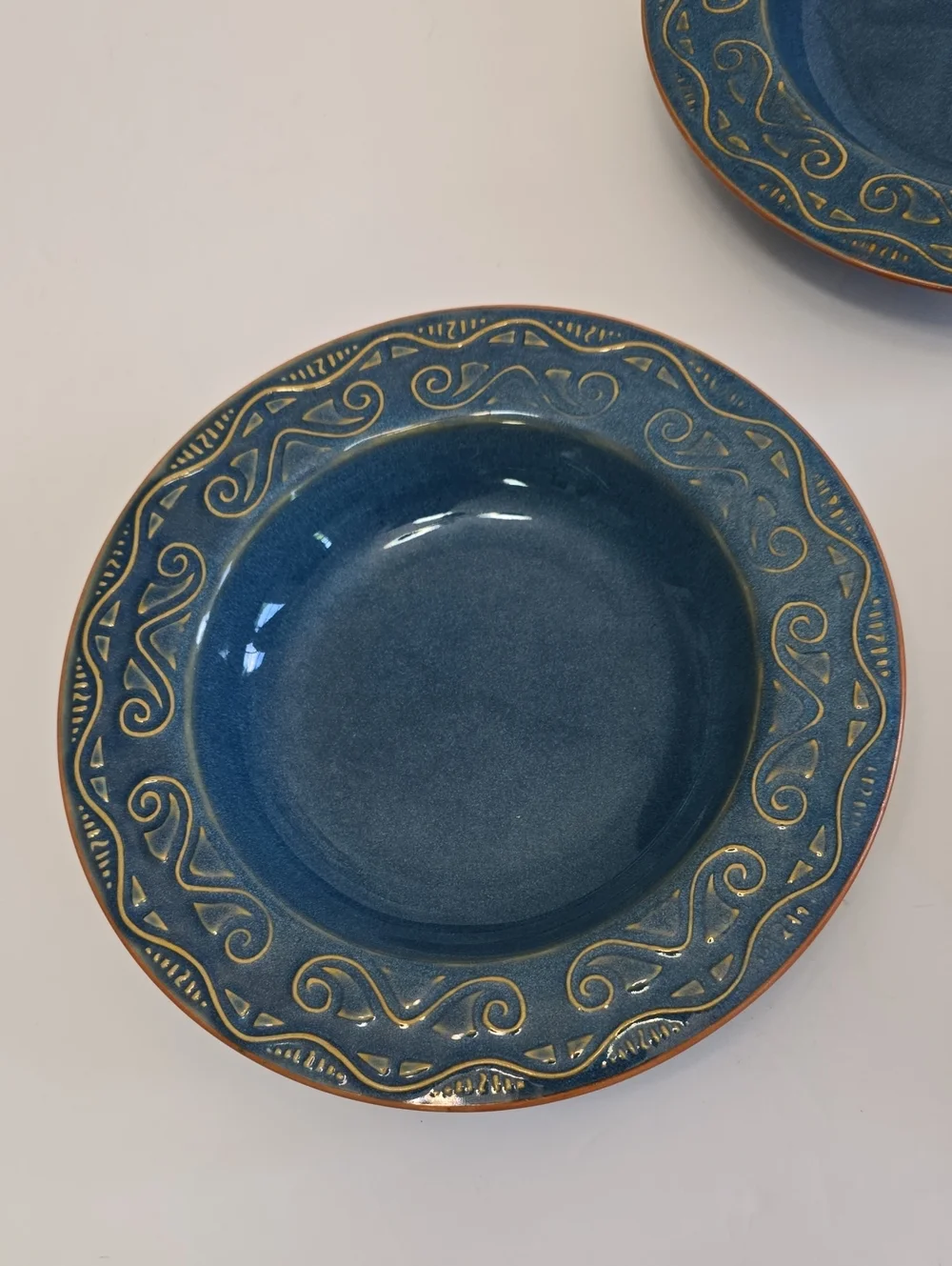 Pier 1 Set Of 3 Tunisia Soup Bowls Stoneware Blue Scroll Design